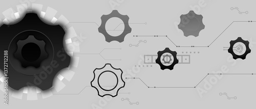  Abstract Gear Technology: Gray Background with Interconnected Cogwheels