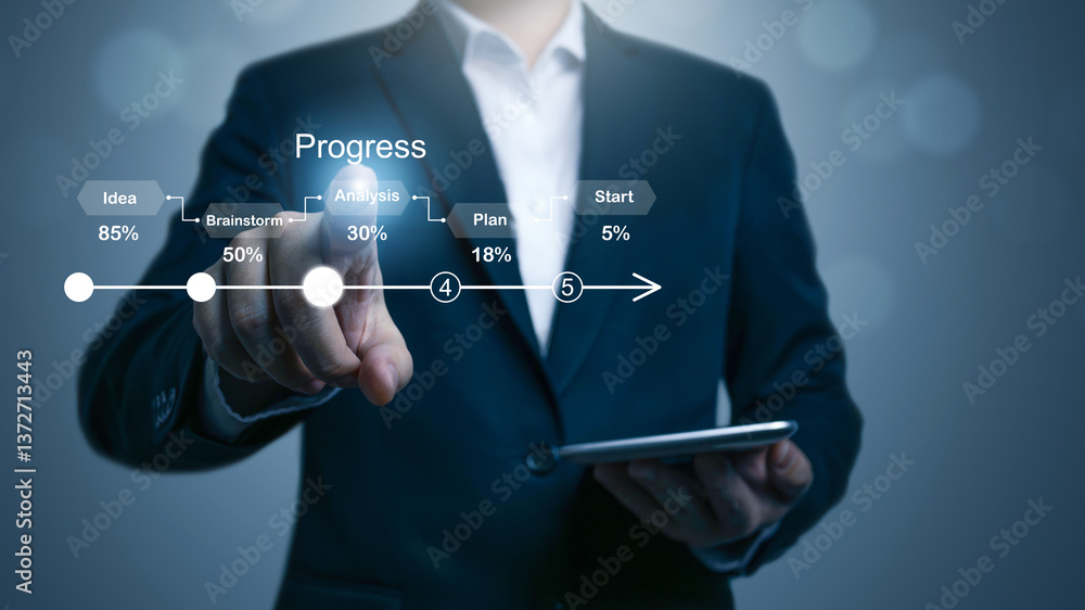 Fototapeta premium Software Engineer and Software development concepts, progressive loading status to remind work task progressive for project develop management and tracking concept, testing platform Data analytics.