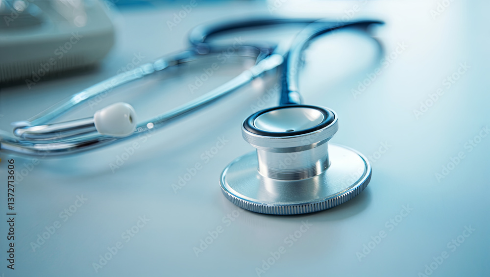 A stethoscope lies on a smooth surface in a healthcare environment, reflecting soft light. The scene conveys a sense of calm and professionalism typical of medical spaces A stethoscope lies on a smooth surface in a healthcare environment, reflecting soft light. The scene conveys a sense of calm and professionalism typical of medical spaces