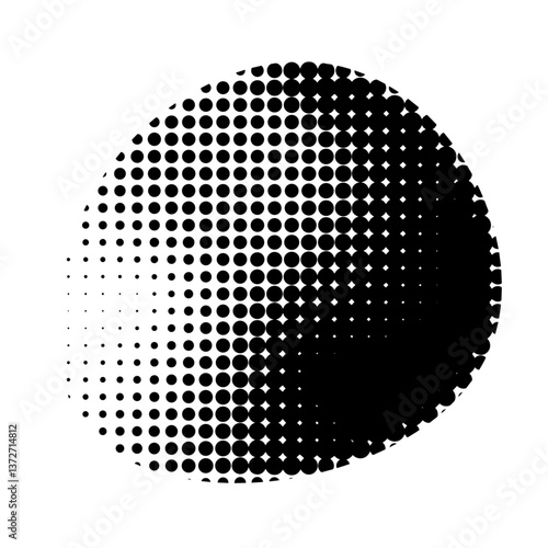 Black gradient halftone circle. Texture halftone dots backgrounds. Vector retro old comic dots halftone noise, arts. Spray points grain, grunge effect for pop artworks