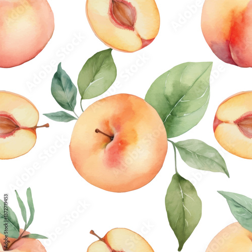 Peaches, Hand Painting Watercolor Seamless Pattern