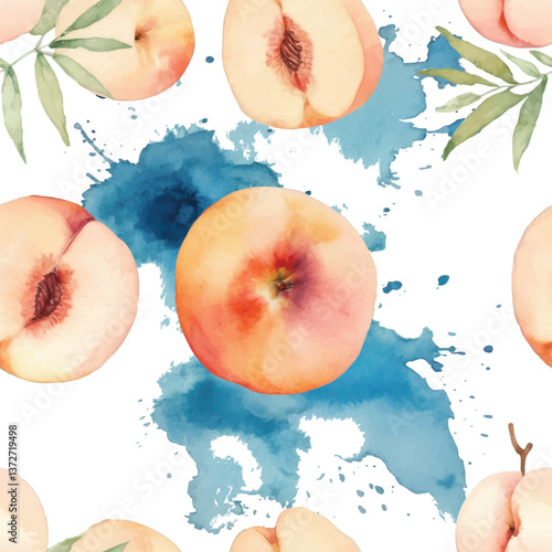 Peaches, Hand Painting Watercolor Seamless Pattern