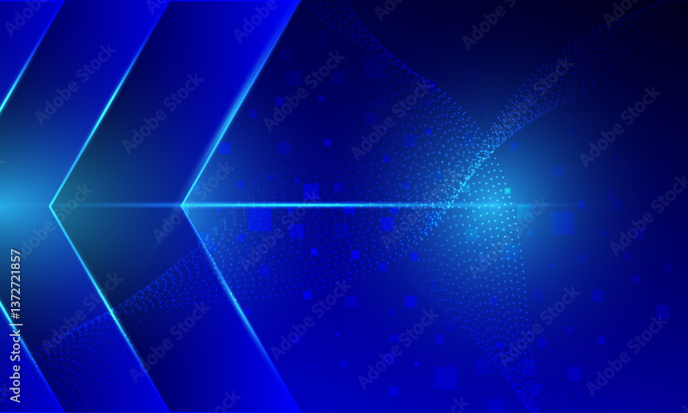 Obraz premium blue arrow shapes with dot lines electronic cyberspace and neon light abstract high technology background