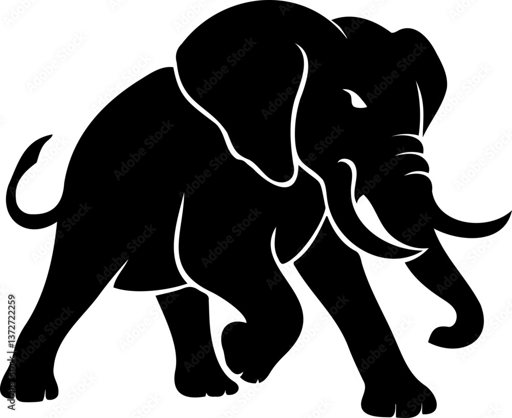 Fototapeta premium Angry elephant black silhouette vector isolated graphic image