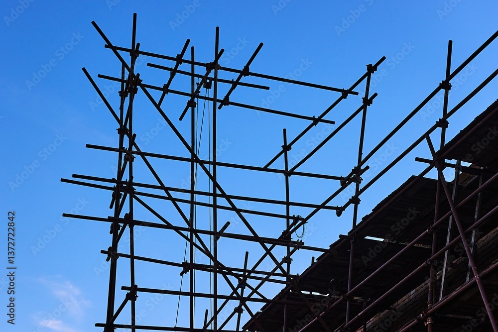 Scaffolding at a construction site looking unsafe