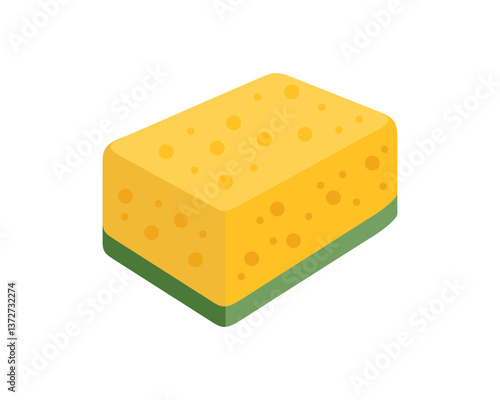 Yellow cleaning sponge isolated on white background. Vector cartoon flat illustration. 