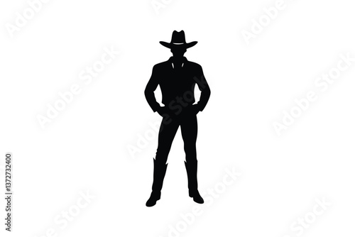 Silhouette design of a cowboy standing with his hands on his belt vector art illustration.eps