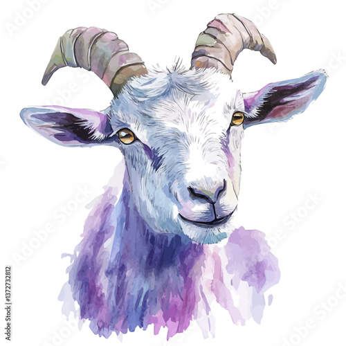 A watercolor vector of a goat, isolated on a white background. Goat vector.

