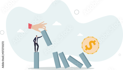 Stop loss or effort to avoid market crash or banking collapse, economic recession, problem prevention, help or rescue concept.flat character life .