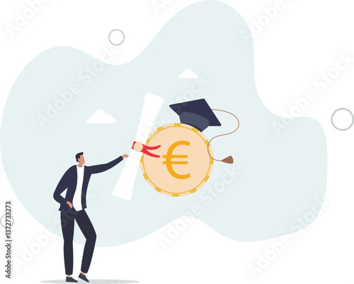 Education cost, tuition or scholarship, money for university or graduation, school expense or student debt, college diploma concept.flat character life .