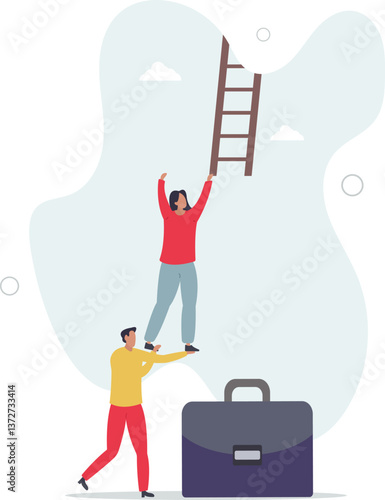 Support or mentor to achieve business success, teamwork collaboration or partnership help to reach target concept.flat character life .