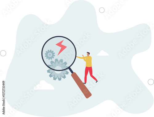 Analyze problem to fix the process, solving business issue for smooth workflow, project management or development concept.flat character life .