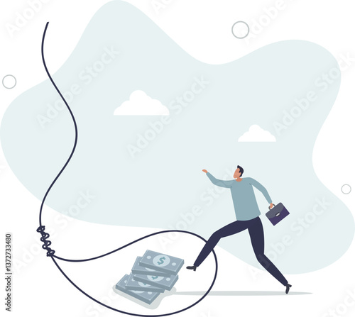 Money trap to trick greed people, danger fraud or threat to attack victim, financial or investment problem concept.flat character life .