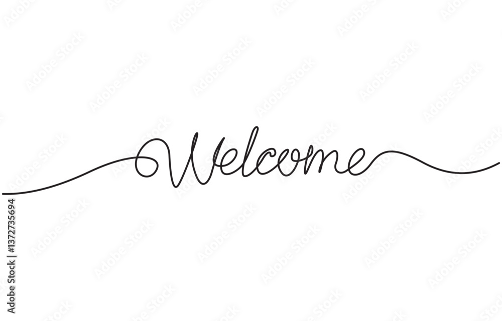 One continuous line drawing typography line art of welcome word writing, Continuous one line drawing. Vector hand written word Welcome. Modern lettering, minimal calligraphy style, design. One continuous line drawing typography line art of welcome word writing, Continuous one line drawing. Vector hand written word Welcome. Modern lettering, minimal calligraphy style, design.