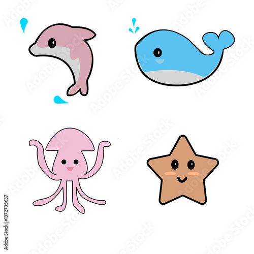 set of funny cartoon fishes