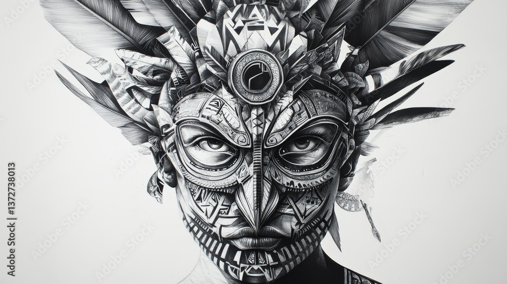 Fototapeta premium Detailed black and white drawing of a person wearing an