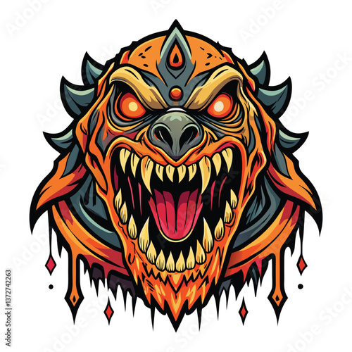 an abstract monster with melting features and jag.