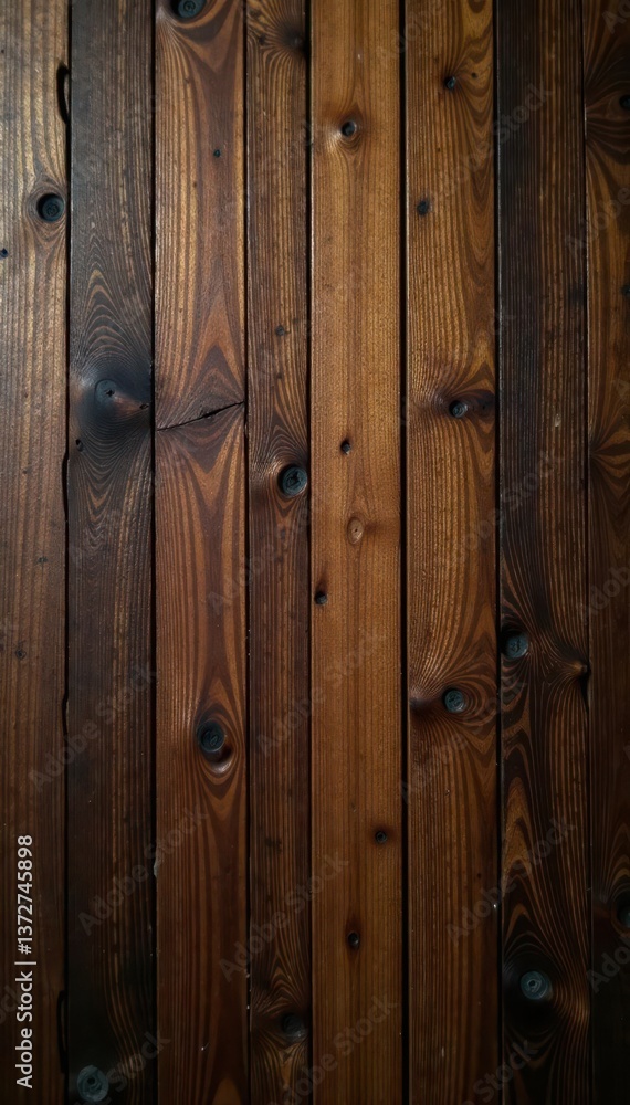 Naklejka premium Deep brown wood planks, rough surface, subtle shine, brown, boards