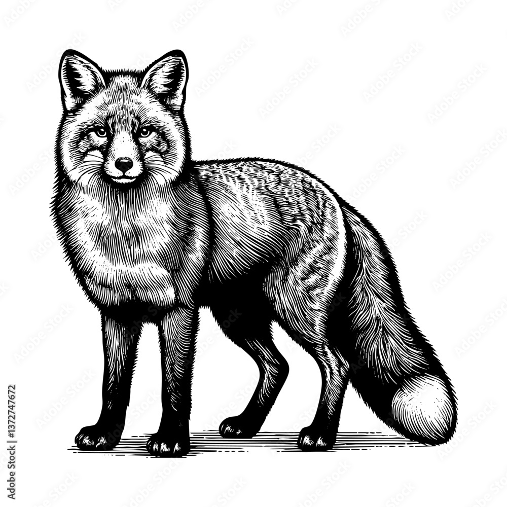 fox walking sketch engraving black and white outline. Scratch board imitation.
fox walking sketch engraving black and white outline. Scratch board imitation.