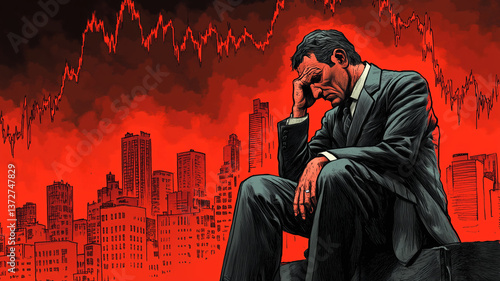 Wallpaper Mural A businessman reflects on the economic recession while seated on a ledge Torontodigital.ca