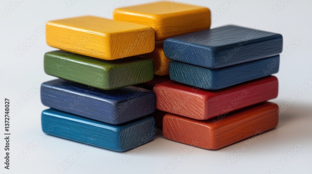 Colorful wooden block tower on white background showcasing vibrant hues and geometric precision for creative play and educational concepts Colorful wooden block tower on white background showcasing vibrant hues and geometric precision for creative play and educational concepts