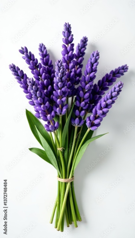 Fototapeta premium Luxurious lavender bouquet, stark white setting, botanical, bright, decoration
