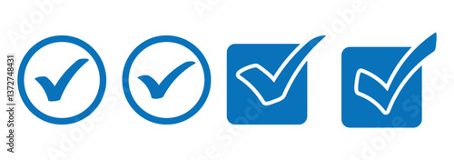 Check mark icon, blue check mark, blue tick, blue checkmark set, tick icon. Vector blue check mark icon on white background.