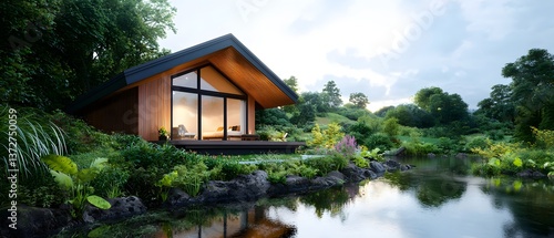 Tranquil retreat modern house by serene lake nature escape scenic landscape peaceful viewpoint architectural harmony