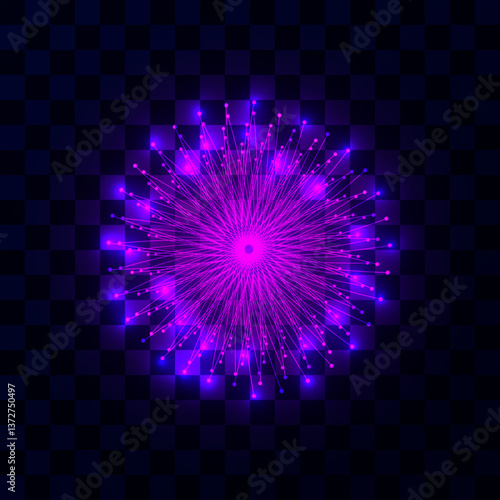 A flash of lightning, magical energy, a powerful electric discharge, a pink electric ball. Isolated illustration on a dark background. Realistic 3d, vector illustration