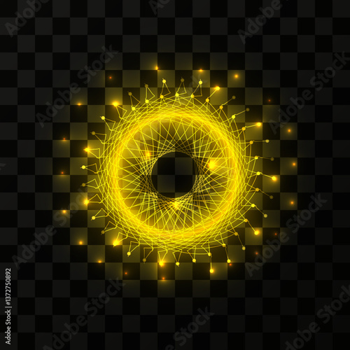 Lightning flash, magical energy, powerful electric discharge, yellow electric ball. Isolated illustration on a dark background. Realistic 3d, vector drawing.