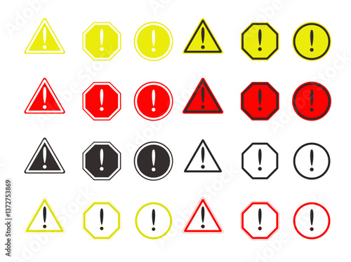 Caution alarm set, Caution alarm set, danger sign collection, attention vector icon, yellow, red and black fatal error message element, exclamation mark of warning attention icon