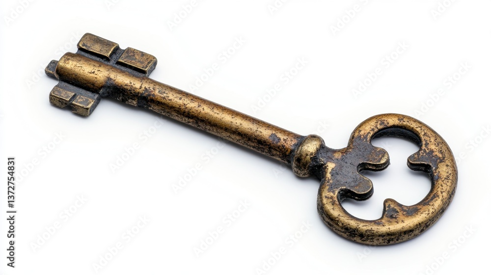 Antique Golden Key Isolated on White Background Symbolizing Mystery Security and Unlocking Opportunity with Detailed Texture and Elegant Design Antique Golden Key Isolated on White Background Symbolizing Mystery Security and Unlocking Opportunity with Detailed Texture and Elegant Design