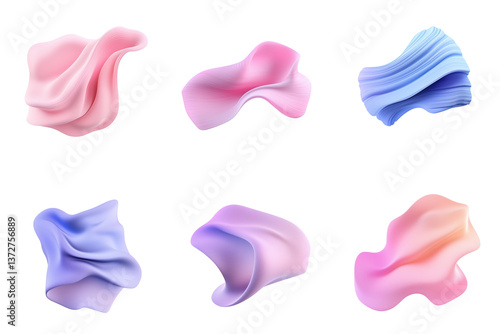 Bunte flüssige 3D-Formen in Rosa und Blau als abstrakte Elemente PNG mit transparentem Hintergrund

