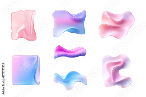 Bunte flüssige 3D-Formen in Rosa und Blau als abstrakte Elemente PNG mit transparentem Hintergrund

