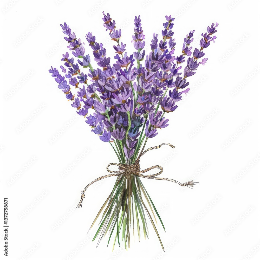 Fototapeta premium Branch of lavender violet flowers against white