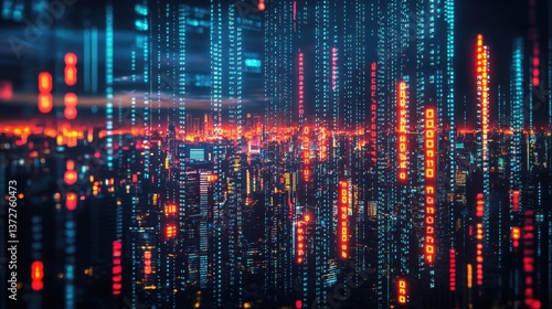 Wallpaper Mural A vibrant, futuristic cityscape illuminated with colorful lights, showcasing digital elements and a dynamic atmosphere. Torontodigital.ca