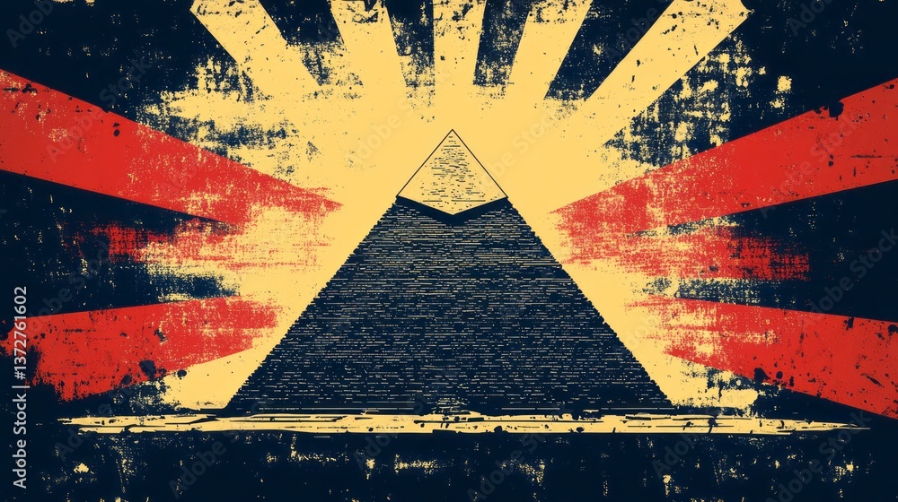 Naklejka premium Graphic image displaying a pyramid with radiant textured background