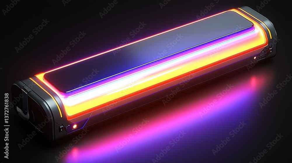 A sleek, futuristic device featuring glowing lights in vibrant colors, set against a dark background, emphasizing modern technology and design. A sleek, futuristic device featuring glowing lights in vibrant colors, set against a dark background, emphasizing modern technology and design.