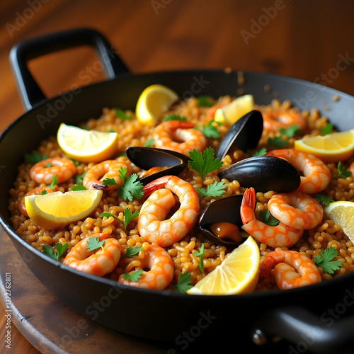  A plate of crispy fried calamari with marinara sauce and fresh lemon wedges on the side.

