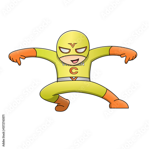 Vitamin C with super hero character costume