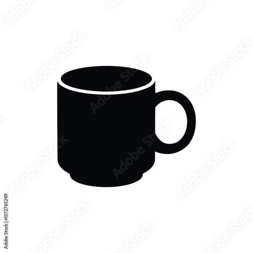 Black coffee mug silhouette on white background
