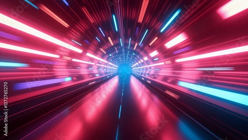 Vibrant Neon Light Tunnel with Panning Motion Effect and Digital Texture**  Time Warp Digital Artwork at 16:9

