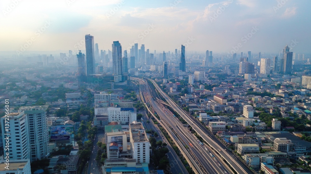 Fototapeta premium Urban landscape development bangkok cityscape aerial view modern architecture economic growth