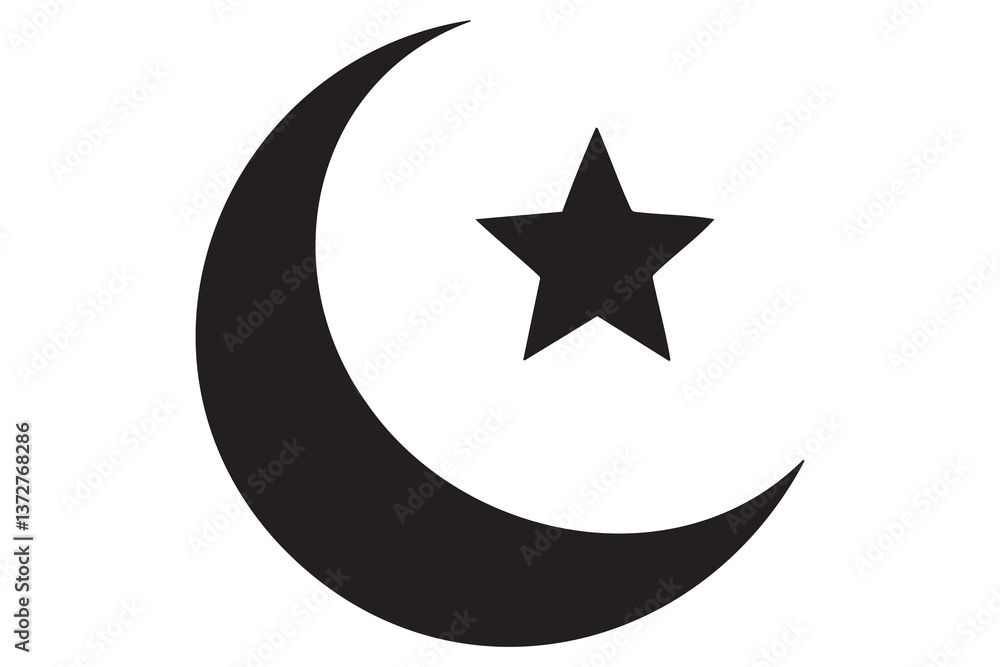 Simple Black and White Crescent Moon and Star Symbol
Simple Black and White Crescent Moon and Star Symbol