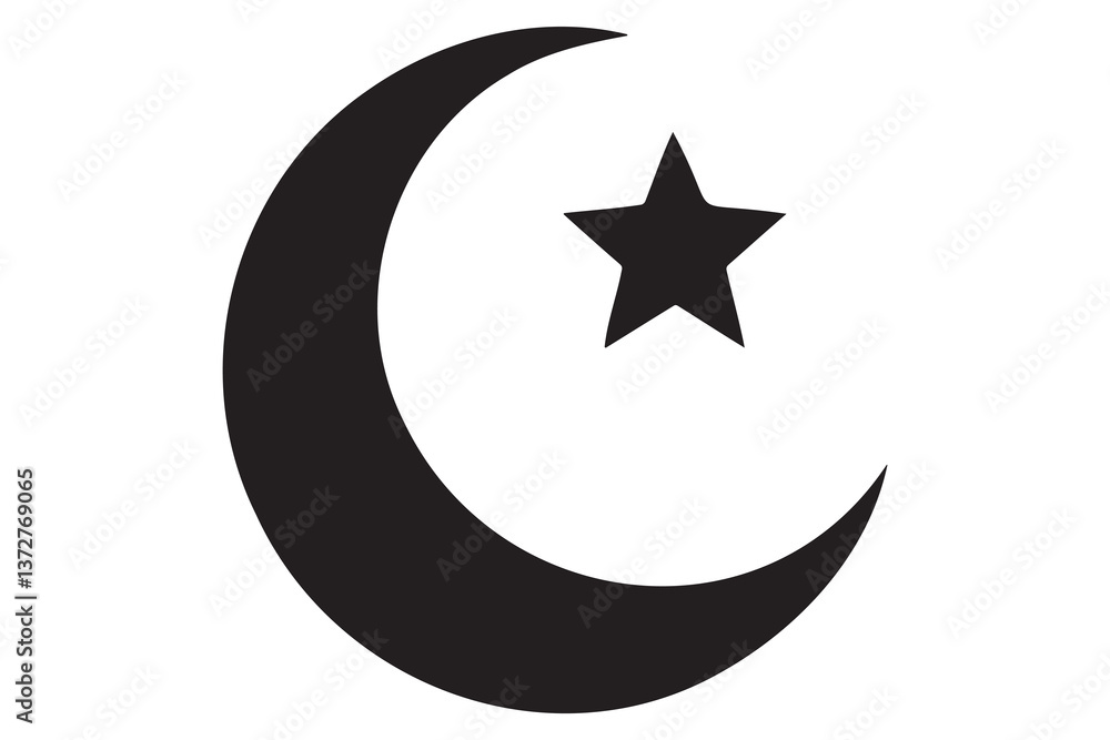 Simple Black and White Crescent Moon and Star Symbol
Simple Black and White Crescent Moon and Star Symbol