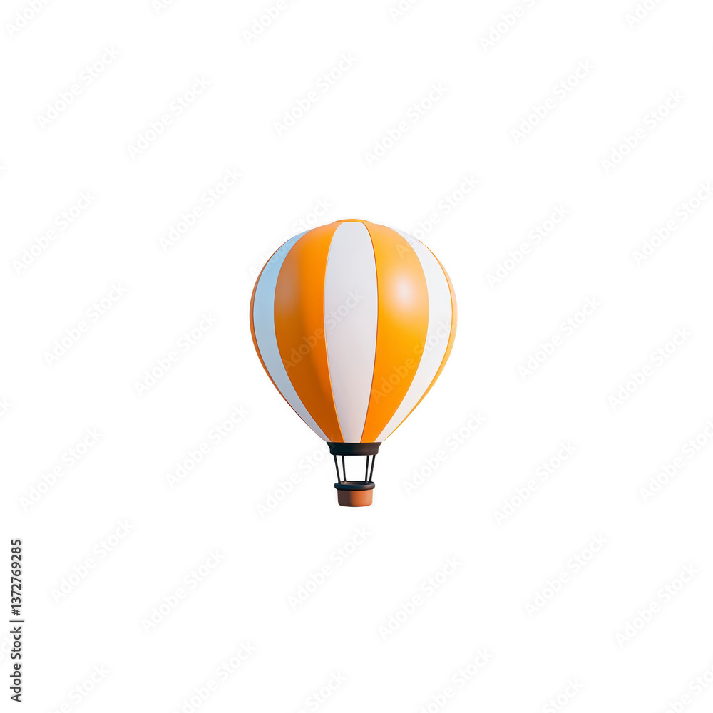 Obraz premium A vibrant orange and white hot air balloon floats against clear sky, showcasing its classic striped pattern. balloon basket is visible, adding to sense of adventure and exploration