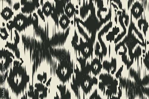 Ethnic abstract ikat fabric artwork with seamless patterns, combining tribal, indigenous and Mexican embroidery with Aztec geometric motifs. Ideal for rugs, wallpapers, throws, fabrics and clothing.