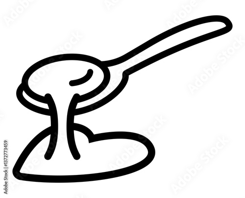 A line icon of a spoon pouring condensed milk onto a heart-shaped surface.