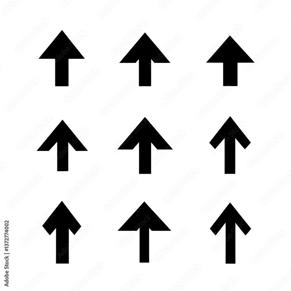A Nine black arrows pointing upwards are arranged in grid pattern on transparency background, creating simple and symmetrical design A Nine black arrows pointing upwards are arranged in grid pattern on transparency background, creating simple and symmetrical design