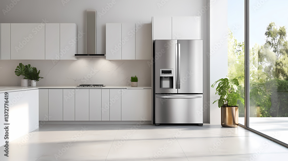 Fototapeta premium Modern Minimalist Kitchen with Stainless Steel Appliances